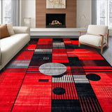 Ultra Soft Area Rug, Non Slip, Stain Resistant, Washable Area Rugs for Living Room, Bedroom, Sophisticated Geometric Frequency Lines(Red)