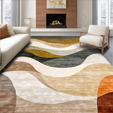 Modern Abstract Beige and Brown Area Featuring Artistic Wave(Beige)