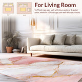 Ultra Soft Area Rug, Non Slip, Stain Resistant, Washable Area Rugs for Living Room, Bedroom, Serene Minimalist Marble Waves(Pink)