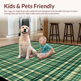 Ultra Soft Area Rug, Non Slip, Stain Resistant, Washable Area Rugs for Living Room, Bedroom, Stylish Neutral Plaid Motif(Green)