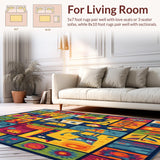 Ultra Soft Area Rug, Non Slip, Stain Resistant, Washable Area Rugs for Living Room, Bedroom, Educational Play Mat Colorful Shapes & Animals Area Rug(Blue)