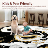 Ultra Soft Area Rug, Non Slip, Stain Resistant, Washable Area Rugs for Living Room, Bedroom, Intricate Asian Ethnic Design Element(Black)