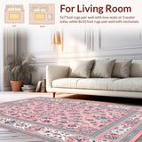 Ultra Soft Area Rug, Non Slip, Stain Resistant, Washable Area Rugs for Living Room, Bedroom, Luxurious Gray and Pink Trellis Pattern(Pink)