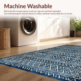 Ultra Soft Area Rug, Non Slip, Stain Resistant, Washable Area Rugs for Living Room, Bedroom, Contemporary Neutral Geometric Motif(Blue)