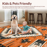 Ultra Soft Area Rug, Non Slip, Stain Resistant, Washable Area Rugs for Living Room, Bedroom, Tribal Warm Earthy Aesthetic(Orange)