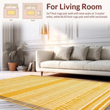 Ultra Soft Area Rug, Non Slip, Stain Resistant, Washable Area Rugs for Living Room, Bedroom, Eclectic Crochet Border Design(Gold)