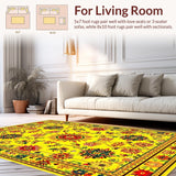 Ultra Soft Area Rug, Non Slip, Stain Resistant, Washable Area Rugs for Living Room, Bedroom, Joyful Multi-Hued Floral Pattern(Yellow)