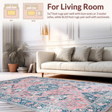 Ultra Soft Area Rug, Non Slip, Stain Resistant, Washable Area Rugs for Living Room, Bedroom, Rustic Geometric Tile Motif(Pink)