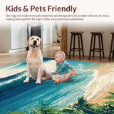 Ultra Soft Area Rug, Non Slip, Stain Resistant, Washable Area Rugs for Living Room, Bedroom, Coastal Surfboard Themed Area Rug Non Slip Tropical Ocean Wave Design(Blue)