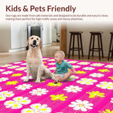 Ultra Soft Area Rug, Non Slip, Stain Resistant, Washable Area Rugs for Living Room, Bedroom, Playful Bright Color Blossom Design(Pink)