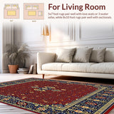 Ultra Soft Area Rug, Non Slip, Stain Resistant, Washable Area Rugs for Living Room, Bedroom, Vintage Inspired Blue and Red Area(Red)