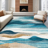 Ultra Soft Area Rug, Non Slip, Stain Resistant, Washable Area Rugs for Living Room, Bedroom, Coastal Wave Pattern Runner Rug with Seashell Motifs and Nautical Blue Swirls(Blue)