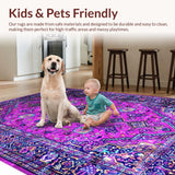 Ultra Soft Area Rug, Non Slip, Stain Resistant, Washable Area Rugs for Living Room, Bedroom, Vintage Floral Lattice Arrangement(Pink)