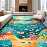 Ultra Soft Area Rug, Non Slip, Stain Resistant, Washable Area Rugs for Living Room, Bedroom, Interactive Ocean-Themed Rug for Learning with Numbers and Shapes(Blue)
