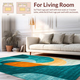 Ultra Soft Area Rug, Non Slip, Stain Resistant, Washable Area Rugs for Living Room, Bedroom, Chic Vibrant Color Block Arrangement(Blue)