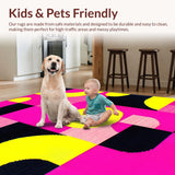 Ultra Soft Area Rug, Non Slip, Stain Resistant, Washable Area Rugs for Living Room, Bedroom, Vibrant Memphis Style Aesthetic(Pink)