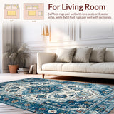 Ultra Soft Area Rug, Non Slip, Stain Resistant, Washable Area Rugs for Living Room, Bedroom, Chic Coastal Floral Accents(Blue)