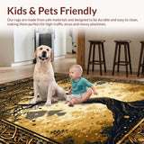 Ultra Soft Area Rug, Non Slip, Stain Resistant, Washable Area Rugs for Living Room, Bedroom, Modern Symbolic Nature Design(Gold)
