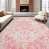 Ultra Soft Area Rug, Non Slip, Stain Resistant, Washable Area Rugs for Living Room, Bedroom, Rustic Subtle Tiled Aesthetic(Pink)