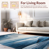 Ultra Soft Area Rug, Non Slip, Stain Resistant, Washable Area Rugs for Living Room, Bedroom, Sleek Neutral Hues with Fluid Patterns(Blue)