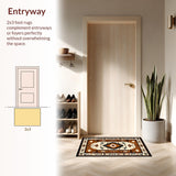 Ultra Soft Area Rug, Non Slip, Stain Resistant, Washable Area Rugs for Living Room, Bedroom, Vibrant Ethnic Symbolic Arrangement(Beige)