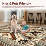 Ultra Soft Area Rug, Non Slip, Stain Resistant, Washable Area Rugs for Living Room, Bedroom, Weather Resistant Boho Area for Porch Balcony Camping Relaxation(Beige)