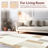 Modern Geo White and Beige Contemporary Floor Art(Beige)