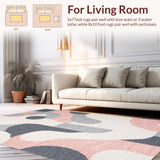 Ultra Soft Area Rug, Non Slip, Stain Resistant, Washable Area Rugs for Living Room, Bedroom, Sleek Modern Curvilinear Arrangement(White)