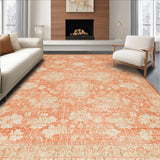 Ultra Soft Area Rug, Non Slip, Stain Resistant, Washable Area Rugs for Living Room, Bedroom, Floral Blossom Peach Rug with Elegant White Petals for Contemporary Home Decor(Orange)