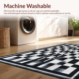 Ultra Soft Area Rug, Non Slip, Stain Resistant, Washable Area Rugs for Living Room, Bedroom, Graphic Checkered Patio Rug Modern Floor Covering(Black)