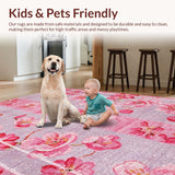 Ultra Soft Area Rug, Non Slip, Stain Resistant, Washable Area Rugs for Living Room, Bedroom, Sweet Pink Bows and Cherry Blooms Seamless Pattern Area Rug(Pink)