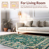 Ultra Soft Area Rug, Non Slip, Stain Resistant, Washable Area Rugs for Living Room, Bedroom, Eclectic Vintage Floral Arrangement(Green)