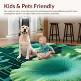 Ultra Soft Area Rug, Non Slip, Stain Resistant, Washable Area Rugs for Living Room, Bedroom, Vibrant Green Lotus Leaf Aesthetic(Green)