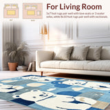 Ultra Soft Area Rug, Non Slip, Stain Resistant, Washable Area Rugs for Living Room, Bedroom, Delightful Nursery Cartoon Theme(Blue)