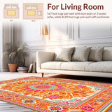 Ultra Soft Area Rug, Non Slip, Stain Resistant, Washable Area Rugs for Living Room, Bedroom, Vibrant Semi-Circular Rainbow Design(Orange)