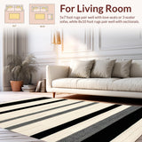 Ultra Soft Area Rug, Non Slip, Stain Resistant, Washable Area Rugs for Living Room, Bedroom, Contemporary Abstract Striped Aesthetic(Beige)