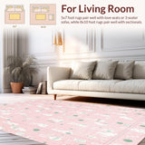 Ultra Soft Area Rug, Non Slip, Stain Resistant, Washable Area Rugs for Living Room, Bedroom, Playful Pink and Yellow Patterns(Pink)
