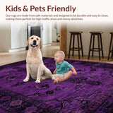 Ultra Soft Area Rug, Non Slip, Stain Resistant, Washable Area Rugs for Living Room, Bedroom, Bold Vibrant Floral Composition(Purple)