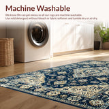 Ultra Soft Area Rug, Non Slip, Stain Resistant, Washable Area Rugs for Living Room, Bedroom, Vintage Floral Medallion Aesthetic(Blue)