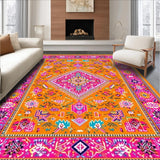 Ultra Soft Area Rug, Non Slip, Stain Resistant, Washable Area Rugs for Living Room, Bedroom, Elegant Tribal Motif in Fuchsia(Orange)