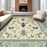 Ultra Soft Area Rug, Non Slip, Stain Resistant, Washable Area Rugs for Living Room, Bedroom, Elegant Earthy Floral Insect Design(Beige)