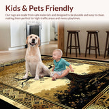 Ultra Soft Area Rug, Non Slip, Stain Resistant, Washable Area Rugs for Living Room, Bedroom, Elegant Low Pile Botanical Touch(Gold)