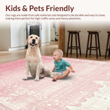 Ultra Soft Area Rug, Non Slip, Stain Resistant, Washable Area Rugs for Living Room, Bedroom, Modern Bow Scallop Accent Rug with Coquette Ribbon and Preppy Detailing(Pink)