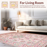 Ultra Soft Area Rug, Non Slip, Stain Resistant, Washable Area Rugs for Living Room, Bedroom, Rustic Light Pink Blossom Style(Pink)