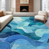 Ultra Soft Area Rug, Non Slip, Stain Resistant, Washable Area Rugs for Living Room, Bedroom, Whimsical Scalloped Bow Accent Rug Elegant Coquette Decor Dreamy Bathroom Mat(Blue)