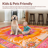 Ultra Soft Area Rug, Non Slip, Stain Resistant, Washable Area Rugs for Living Room, Bedroom, Sunny Whimsical Boho Splash(Orange)