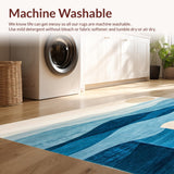 Ultra Soft Area Rug, Non Slip, Stain Resistant, Washable Area Rugs for Living Room, Bedroom, Skyline Serenity Area Abstract Blue & Beige Oval(Blue)