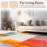 Ultra Soft Area Rug, Non Slip, Stain Resistant, Washable Area Rugs for Living Room, Bedroom, Boho Chic Area with Colorful Rainbow Geometric Shapes for Versatile Style(Orange)