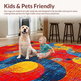 Ultra Soft Area Rug, Non Slip, Stain Resistant, Washable Area Rugs for Living Room, Bedroom, Chic Round Geometric Fusion(Red)
