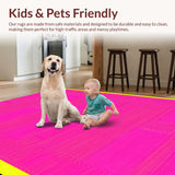Ultra Soft Area Rug, Non Slip, Stain Resistant, Washable Area Rugs for Living Room, Bedroom, Whimsical Eighties Geometric Flair(Pink)